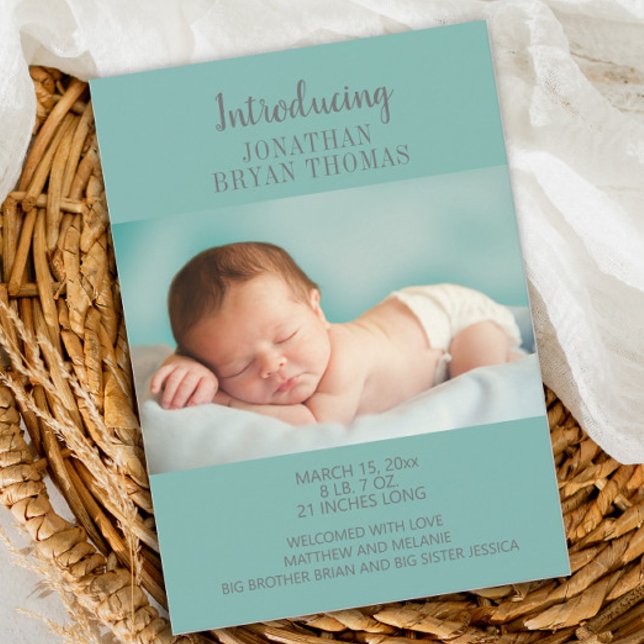 Blue New Baby Photo Birth Announcement (Creator Uploaded)