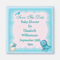 Blue New Born Dinosaur Save The Date Baby Shower