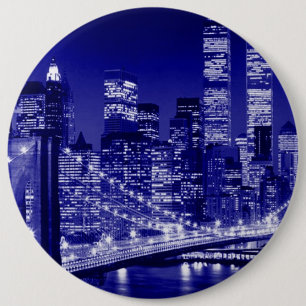 Blue New York City Night 6 Inch Round Button