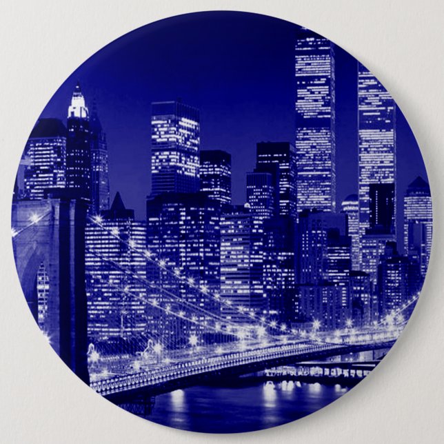 Blue New York City Night 6 Inch Round Button (Front)