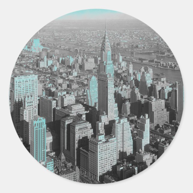 Blue New York City Night Classic Round Sticker (Front)