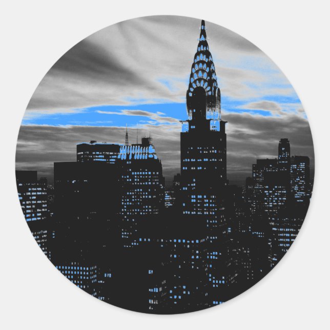 Blue New York City Night Classic Round Sticker (Front)