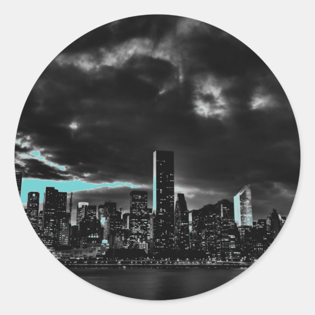 Blue New York City Night Classic Round Sticker (Front)