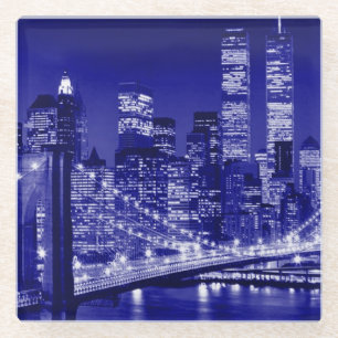 Blue New York City Night Glass Coaster