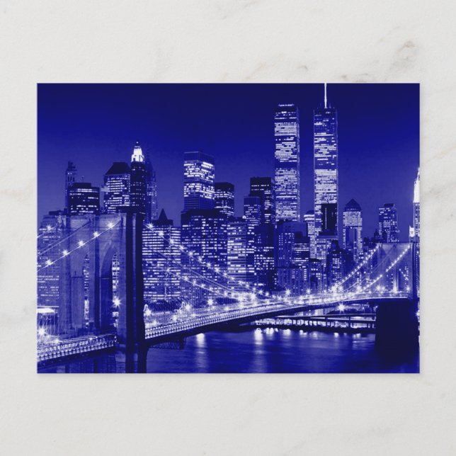 Blue New York City Night Holiday Postcard (Front)