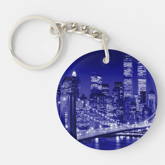 Blue New York City Night Keychain (Front)