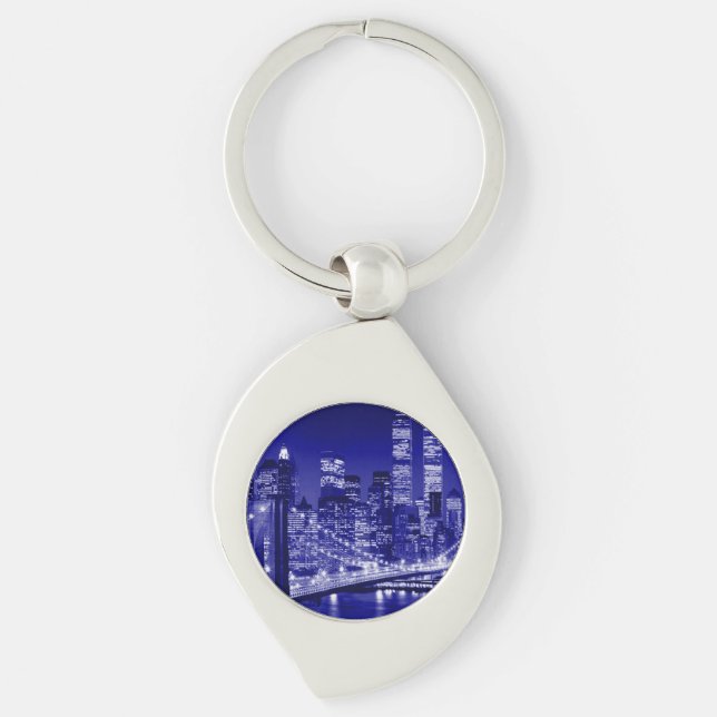 Blue New York City Night Keychain (Front)