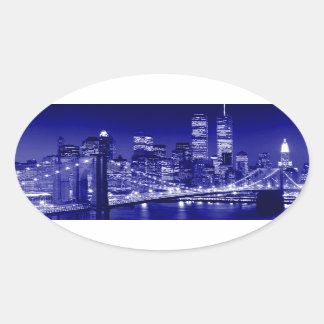 Blue New York City Night Oval Sticker