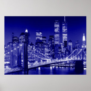 Blue New York City Night Poster