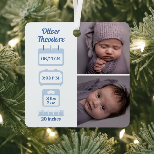Blue Newborn Birth Stats  Metal Ornament (Insitu)