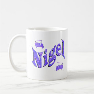 Blue Nigel Name With Fire Trucks, Coffee Mug