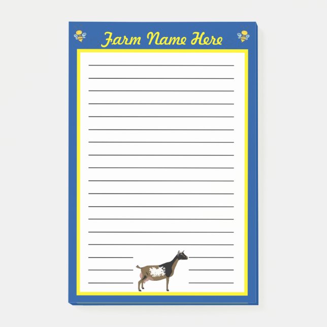 Blue Nigerian Dwarf Dairy Goat & Honey Bee Farm Post-it Notes (Front)