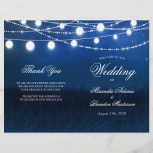 Blue Night and Lights Wedding Folded Program Card