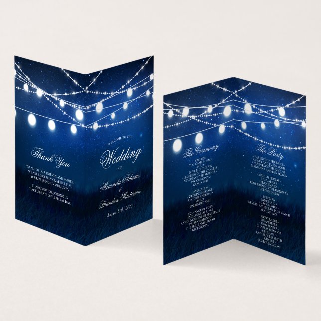 Blue Night and Lights Wedding Folded Program Card (Inside and Outside)