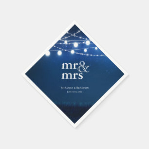 Blue Night and Silver String Lights Wedding Napkin