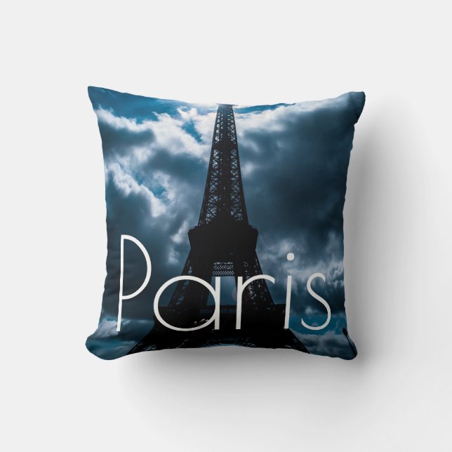 Blue Night Eiffel Tower Paris France Travel Throw Pillow (Front)