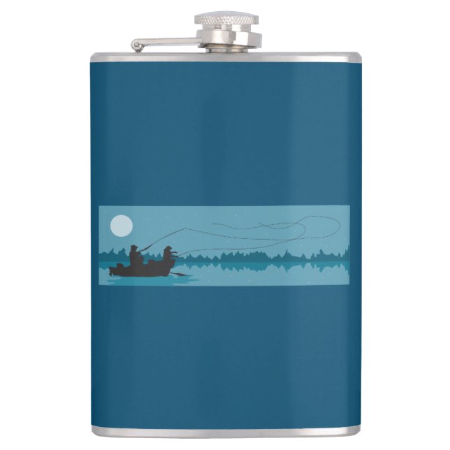 Blue Night Fishing Fishermans Hip Flask (Front)