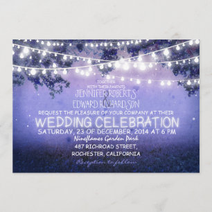 blue night & garden lights rustic wedding invitation
