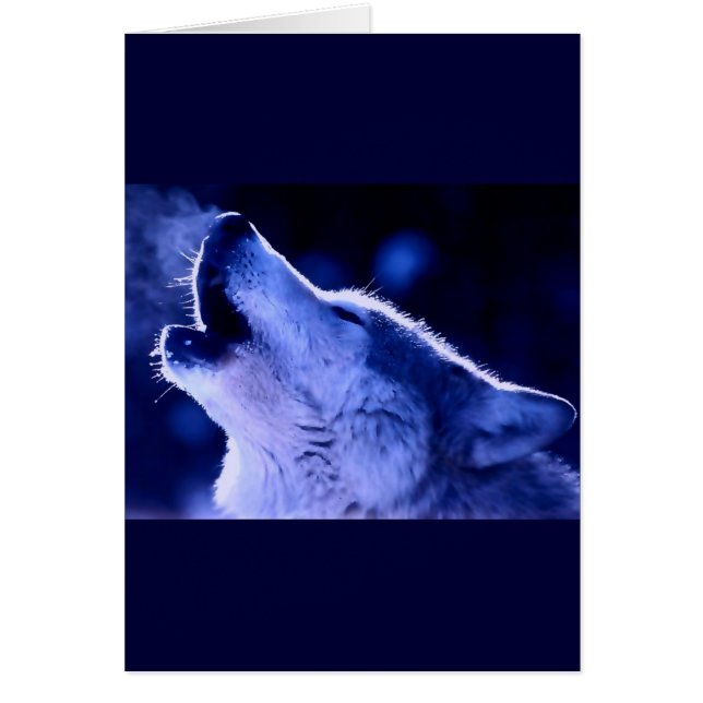 Blue Night & Howling Wolf Greeting Card (Front)
