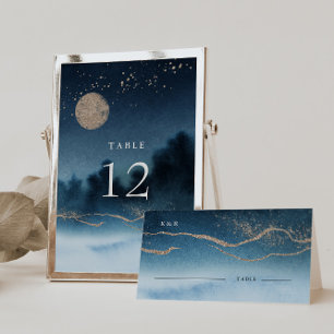 Blue Night Landscape Wedding Table Number