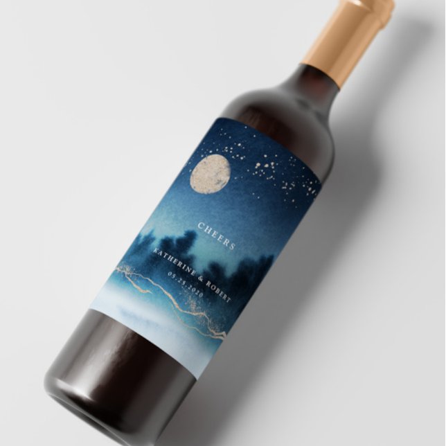 Blue Night Landscape Wedding Wine Label Set (Creator Uploaded)
