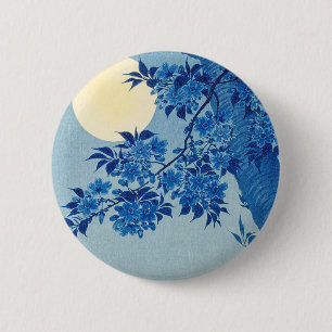 Blue Night Moon Cherry Tree Japanese 2 Inch Round Button