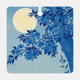 Blue Night Moon Cherry Tree Japanese  Metal Ornament