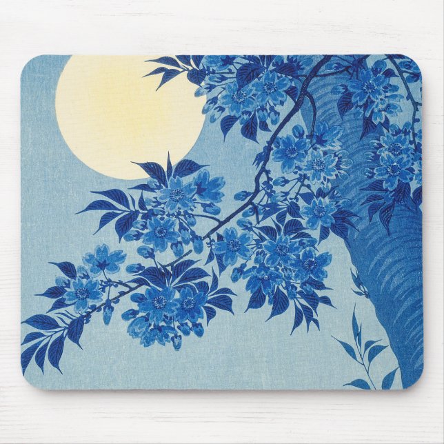 Blue Night Moon Cherry Tree Japanese  Mouse Pad (Front)