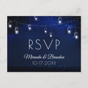 Blue Night Silver Mason Jar String Lights RSVP Postcard