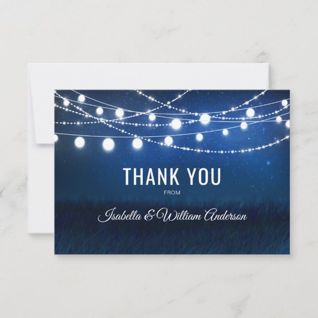 Blue Night & Silver String Lights Thank You Card (Front)
