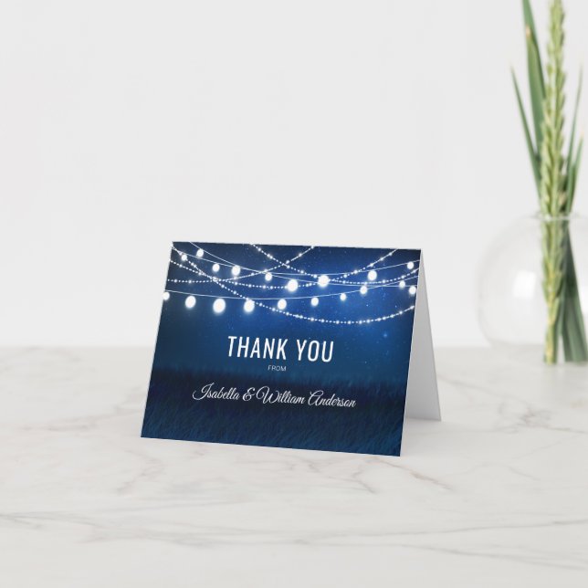 Blue Night & Silver String Lights Thank You Card (Front)