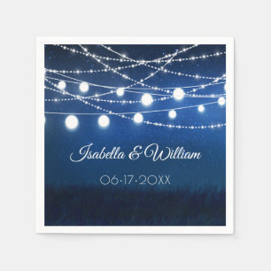 Blue Night & Silver String Lights Wedding Napkin