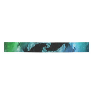 Blue Night sky Ocean Wave Northern Lights Satin Ribbon