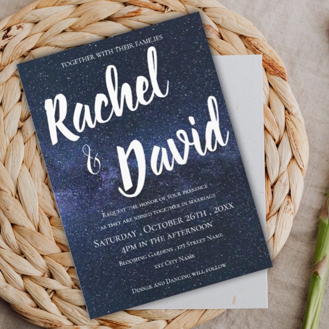Blue Night Sky Under the Stars Typography Wedding Invitation (Blue Night Sky Under the Stars Typography Wedding Invitation)