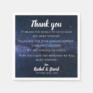 Blue Night Sky  Wedding Thank you Message Napkin