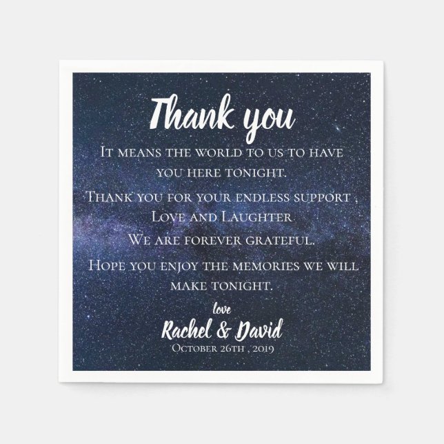 Blue Night Sky  Wedding Thank you Message Napkin (Front)