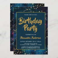 Blue Night Sky with Gold Foil Stars Birthday Party