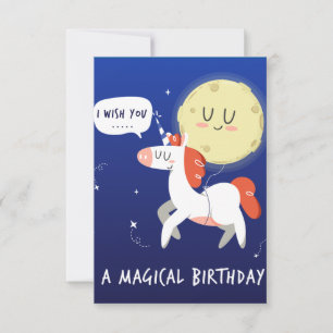 Blue night unicorn happy birthday greetings card