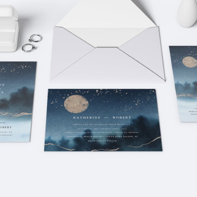 Blue Night Watercolor Landscape Wedding Invitation (Creator Uploaded)