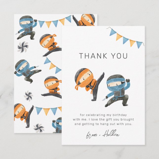 Blue Ninja Party Thank You Card (Front/Back)