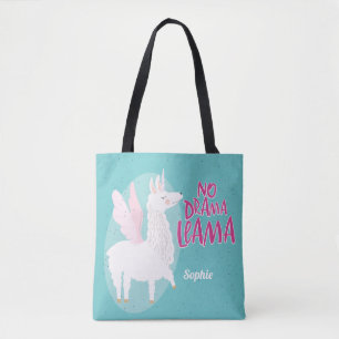 Blue No Drama Llama   Unicorn Llama Personalized Tote Bag