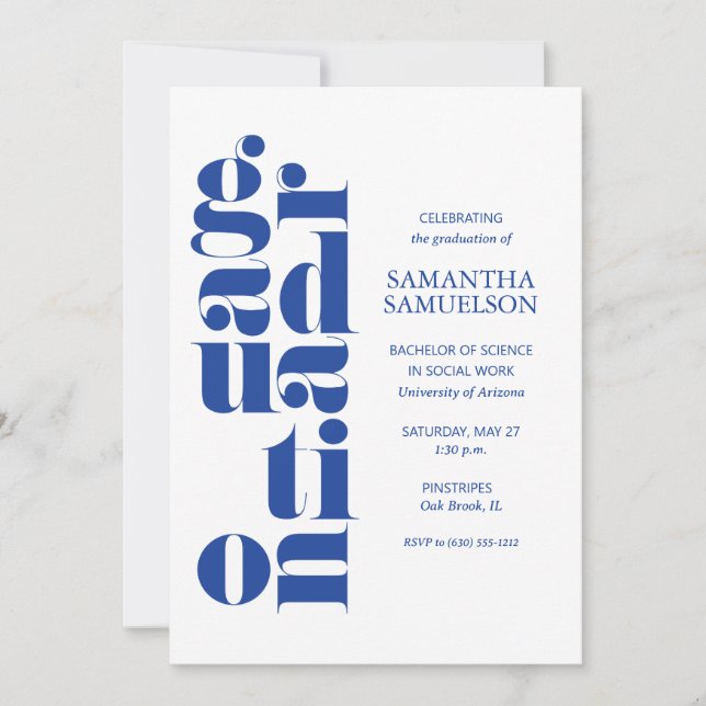 Blue No Photo Graduation Invitation (Front)