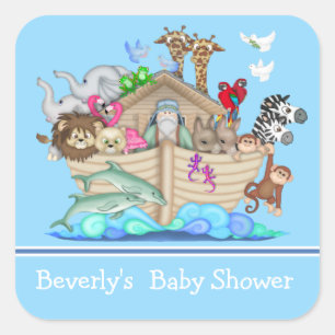 Blue Noah's Ark Baby Shower Sticker