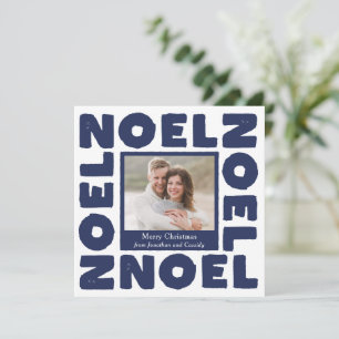 Blue Noel Contemporary Typography Photo Holiday Card