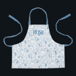 Blue Noodle Doodles Pasta Chef Kid’s Apron<br><div class="desc">This darling pasta print makes such a sweet apron for your little helper! Design features pasta shapes and sauce ingredients doodled in a French blue. The standard personalization on this piece is subtle, using a similar blue to the doodles. Makes a great Christmas or Hanukkah gift for the little chef...</div>