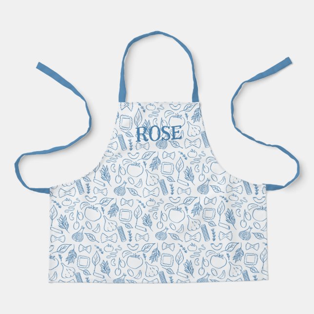 Blue Noodle Doodles Pasta Chef Kid’s Apron (Front)