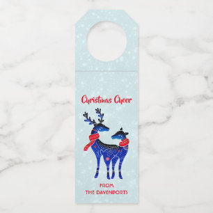 Blue Nordic Christmas Reindeer Pair Bottle Tag