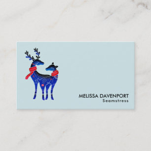 Blue Nordic Christmas Reindeer Pair Business Card