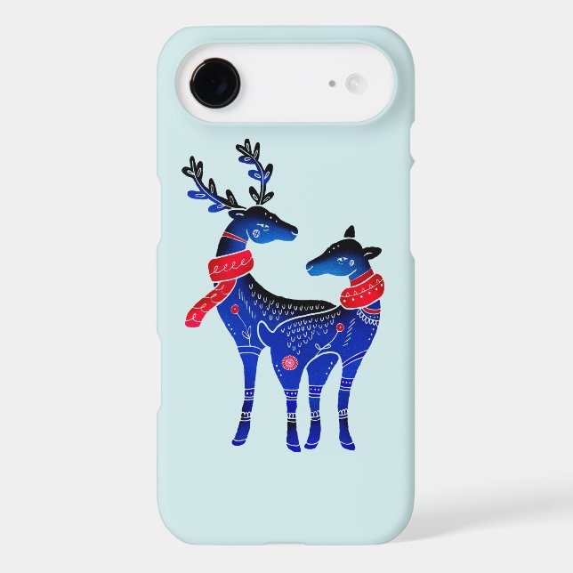 Blue Nordic Christmas Reindeer Pair Case-Mate iPhone Case (Back)