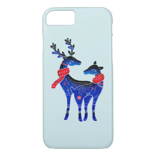 Blue Nordic Christmas Reindeer Pair Case-Mate iPhone Case